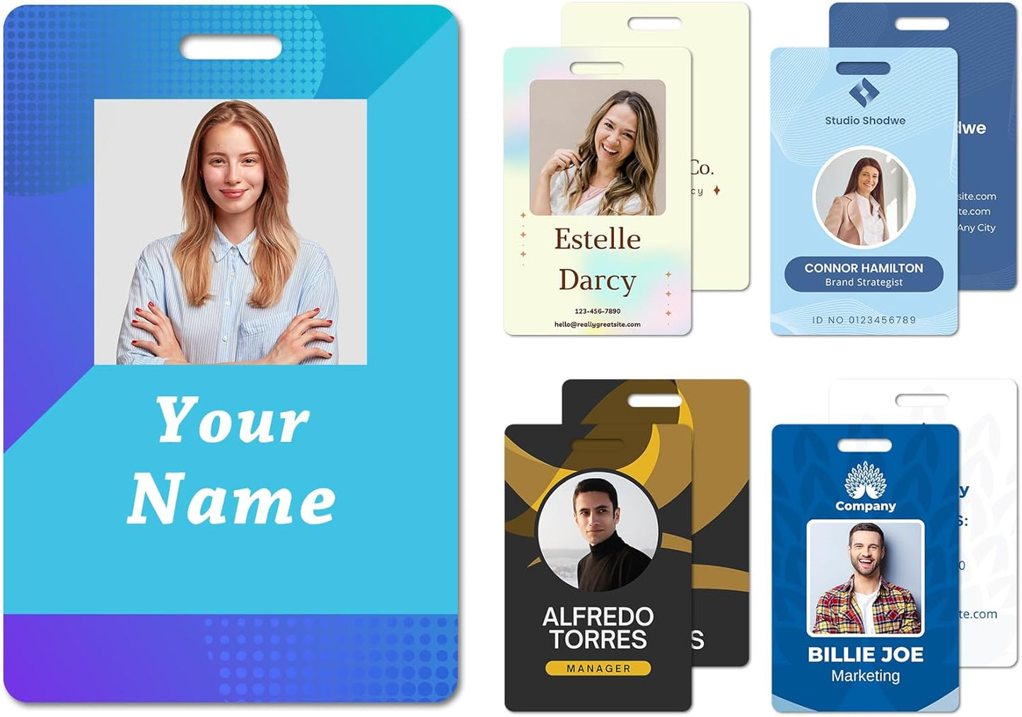 Custom Id Badge Custom Id Card Identification Badges Customizable Personalized Name Badge Customize Name Tag Photo Logo Employee Work Office Volunteer Customized Personal (Vertical-14)