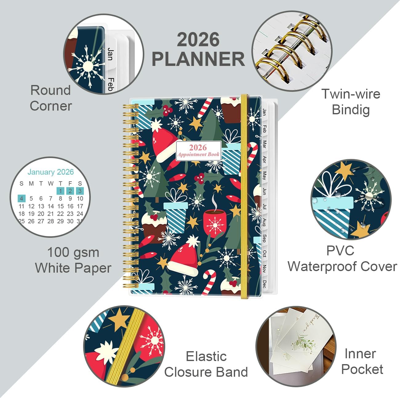2026 Appointment Book & Planner - 2026 Daily Hourly Planner from January 2026 - December 2026, Weekly Appointment Book with 30-Minute Interval, Medium 6.4" x 8.5", Christmas tree