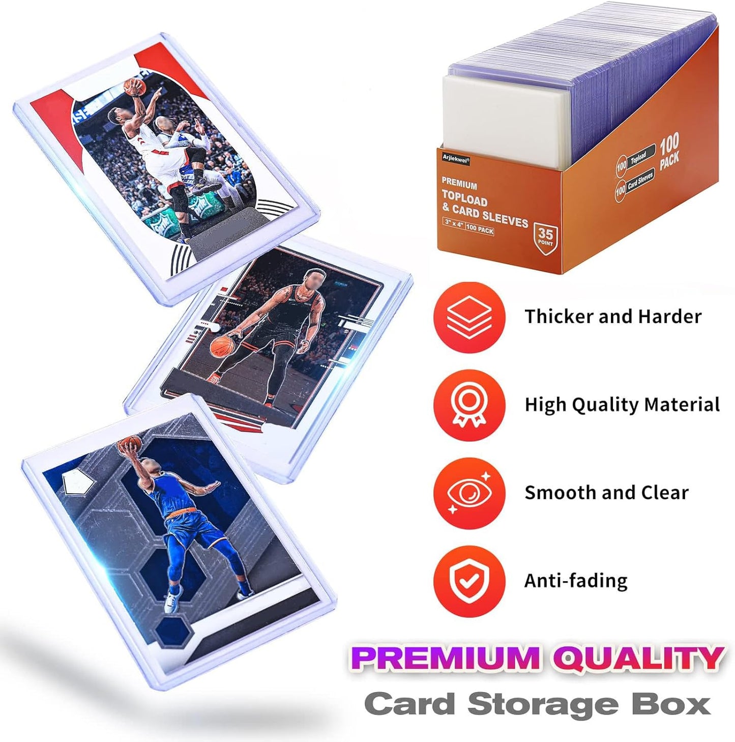 1000 Card Sleeves Top Loaders for Cards, Arjiekwei 3"X4" Baseball Card Protectors Hard Plastic, Premium Toploaders Card Holder for Trading Sports Football Game Card(500 Top Loaders + 500 Card Sleeves)