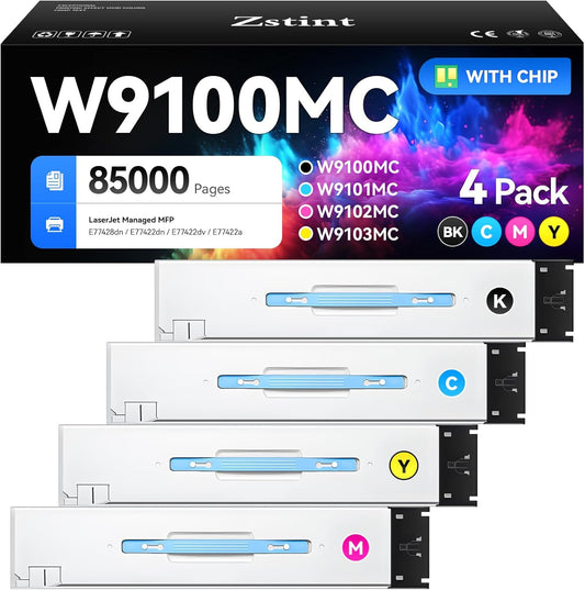 W9100MC W9101MC W9102MC W9103MC Toner Cartridge Set 4-Pack High Yield Replacement Compatible with HP Color LaserJet Managed MFP E77428dn E77422dn E77422dv E77422a Printer Ink Black Cyan Magenta Yellow