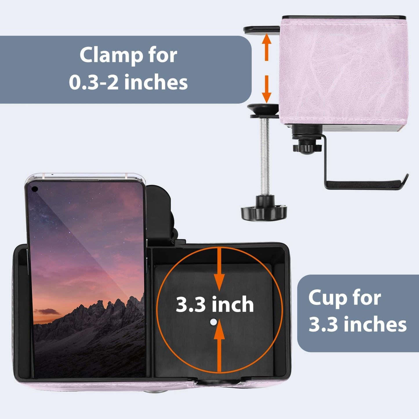 Desk Cup Holder Clip on Pen Holder Headphone Hanger Headset Stand Rotatable Clamp Hook Under Desk (Violet)