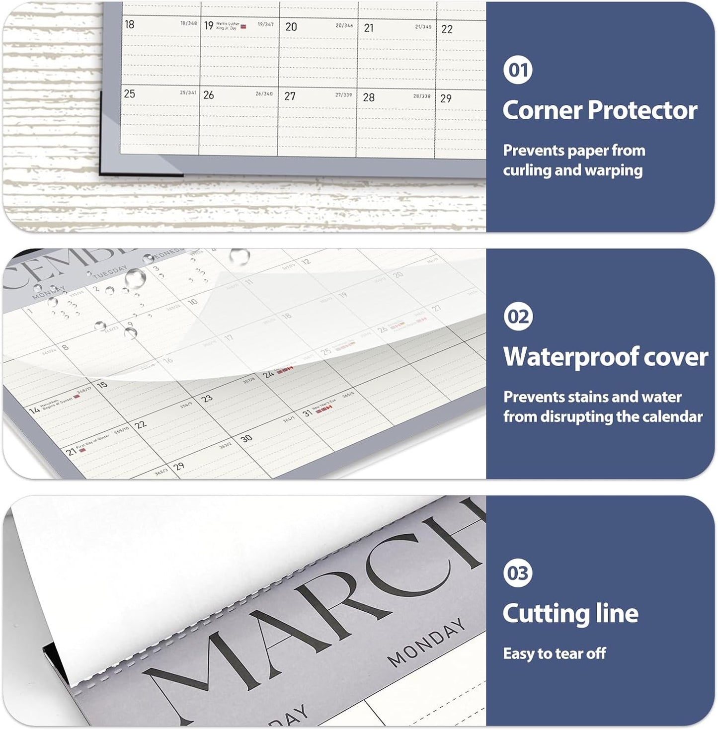 Desk Calendar 2025-2026, Monthly Desktop Large Calendar (July 2025 - December 2026) 17" x 12" Desk Wall Planner for Family Office Teacher School, Blue