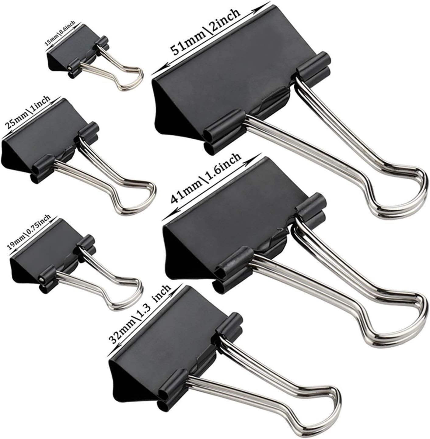 208 Pack Binder Clips Paper Clamps Assorted Size (Black) with Box, Jumbo, Large, Medium, Small, Mini and Micro,6 Sizes for Office, School and Home
