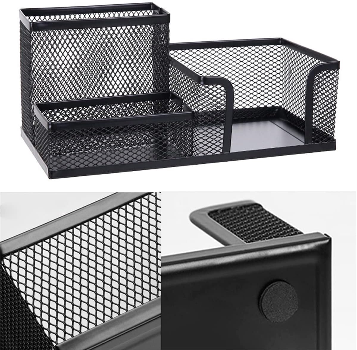 2 Pieces Mesh Pen Holder for Desk, 3 Compartments Black Pencil Holder Desk Organizers Caddy for Office Home School Desktop Accessories