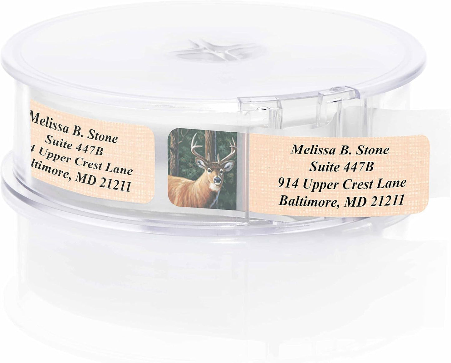 Deer Designer Rolled Address Labels with Elegant Plastic Dispenser