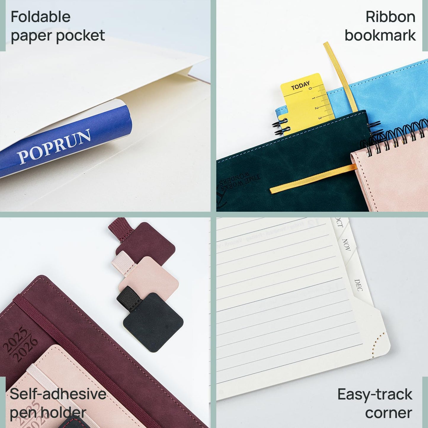 POPRUN Planner 2025-2026 Weekly Notebook for Purse(Pocket Size 4''x 6.25'') Small Academic Calendar (JUL.25 - JUN.26) with Monthly Tabs, Leather Soft Cover, Inner Pocket, 100 GSM - Claret