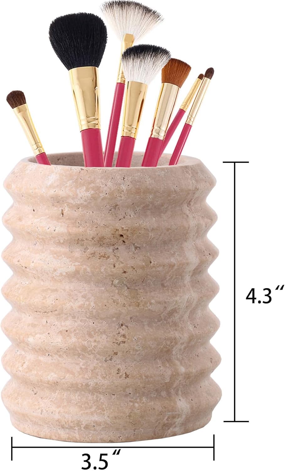 WORHE Pen Holder Stand for Desk, Natural Travertine Stone Makeup Brush Holders, Modern and Functional Pencil Cup for Office Supplies Tableware Organizer for Home Decor School Beige (PH90110)