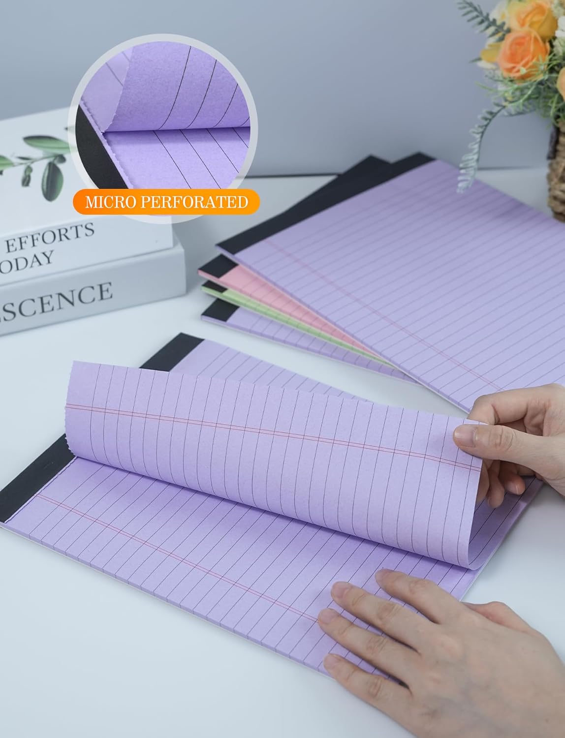 Legal Pads 8.5 x 11 Colored Note Pads 8.5 x 11 Note Paper, 6 Pack Purple Paper Pads 8.5 x 11 Wide Ruled Notepads, Colored Legal Pads 8-1/2 x 11 Writing Pad, Pink Notebook Paper 8.5 x 11, 30 Sheets/Pad
