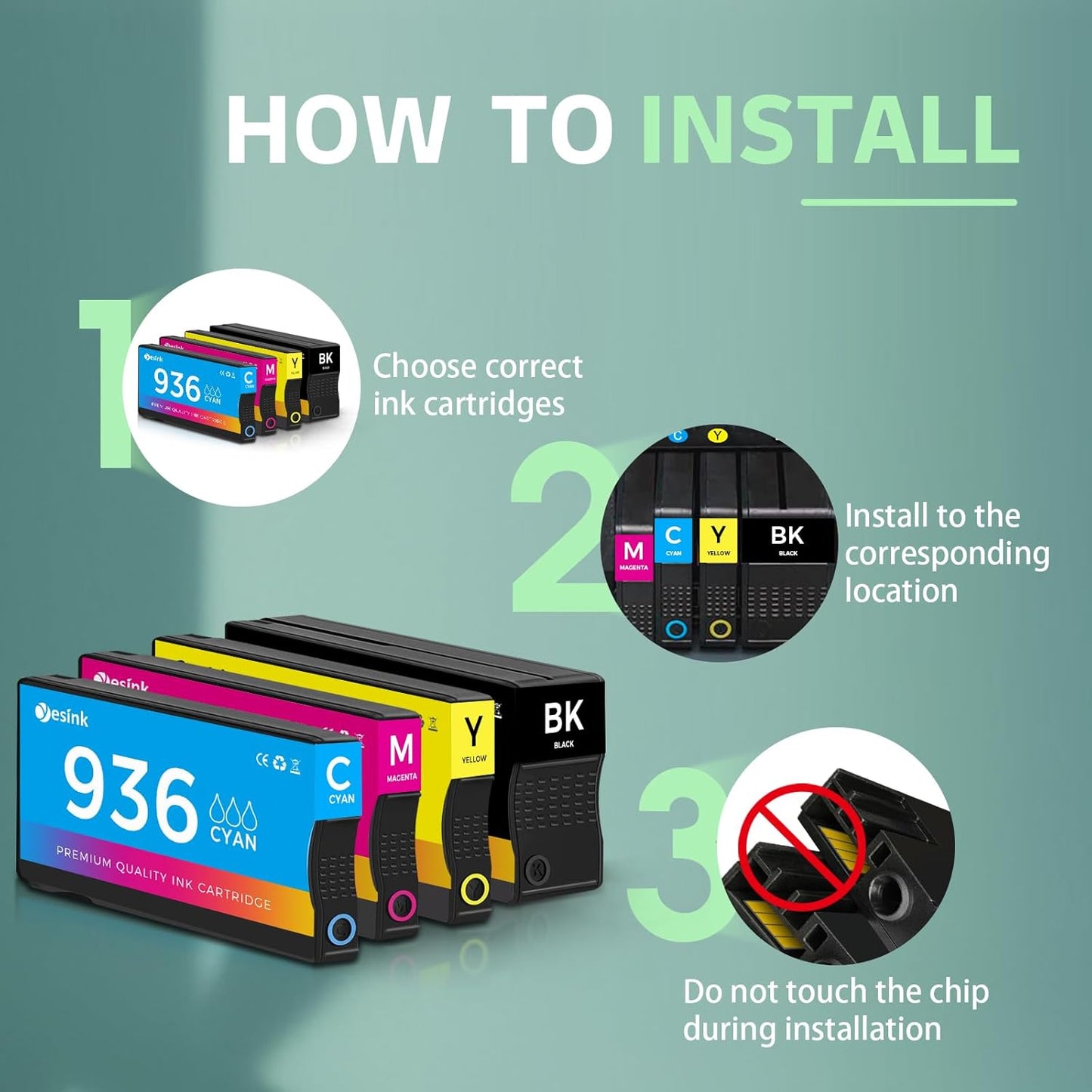 936 936e 936xl 936 XL Ink Cartridges Replacement for HP 936 936e 936 XL 936xl Ink Cartridges for HP Printers Combo Pack Works with OfficeJet 9120 OfficeJet Pro 9110 9120 9130 (4-Pack) (4)