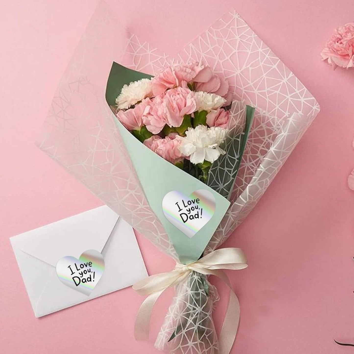 RBHK 2 Inch Holographic Thermal Labels, Self Adhesive Heart Shape Waterproof Thermal Labels, Multipurpose Direct Thermal Sticker for DIY Logo Design, Thanks Card, 400 Labels/1 Roll