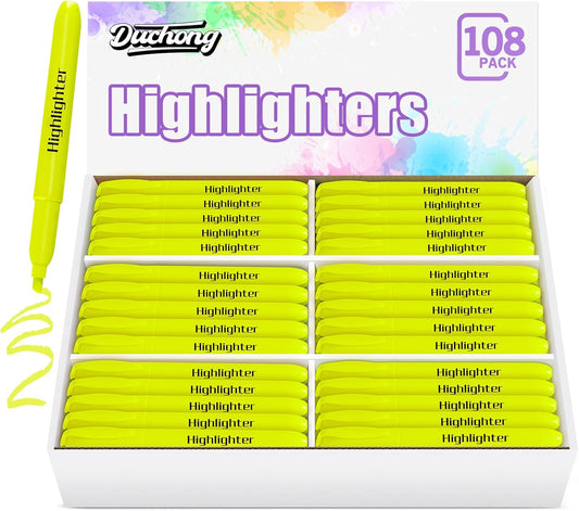 Duchong 108 Yellow Highlighters, Chisel Tip Dry-Quickly Bluk Highlighter Markers, Highlighter Bright Colors for Adult Kids, Office Classroom Must Have, School Supplies for Teachers