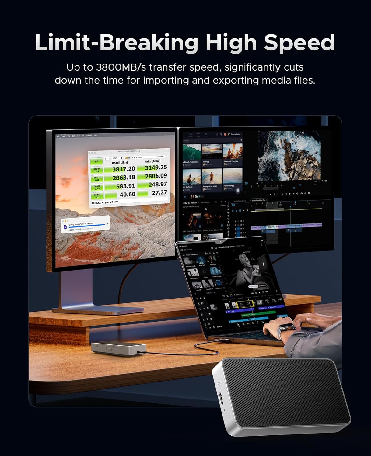 ORICO 1TB USB4.0 External SSD 3800MB/s(40Gbps) - Ultra-Fast Portable NVMe SSD, Compatible with Thunderbolt 3/4, Fanless Aluminum Design for Photographers, Video Editors X40