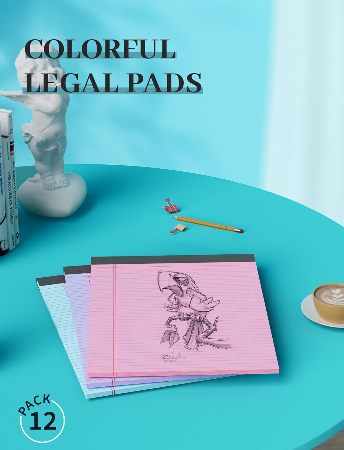 12 Pack Legal Pads 8.5 x 11 College Ruled, Lined Paper Pads 8.5 x 11, Colored Legal Pads, 30 Sheets Per Writing Pads, Perforated Note Pads with Sturdy Backing, Notepads for School, Office, Home