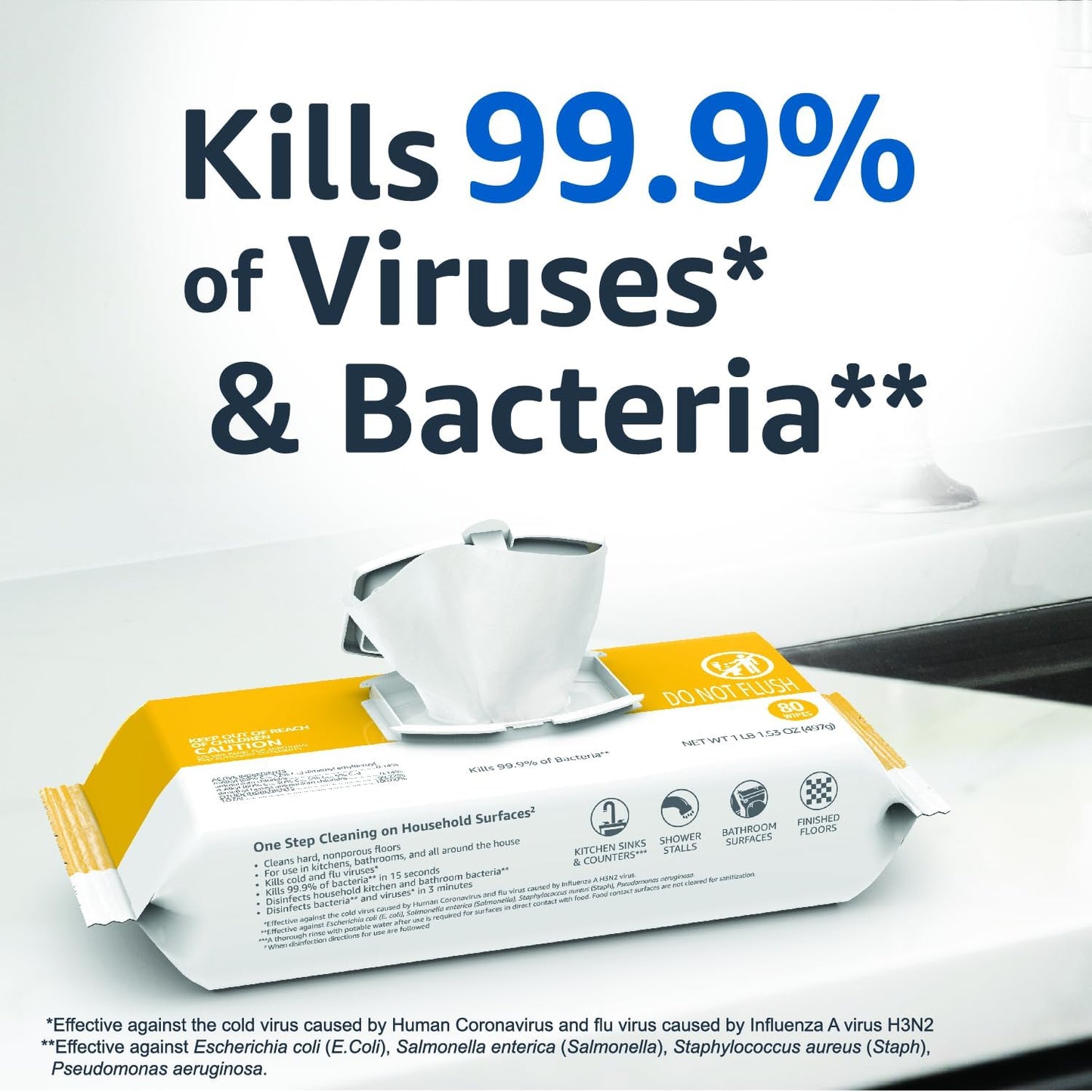 Amazon Basics Disinfecting Wipes, Lemon & Fresh Air Scent, Sanitizes/Cleans/Disinfects/Deodorizes, 320 Count (4 Packs of 80)