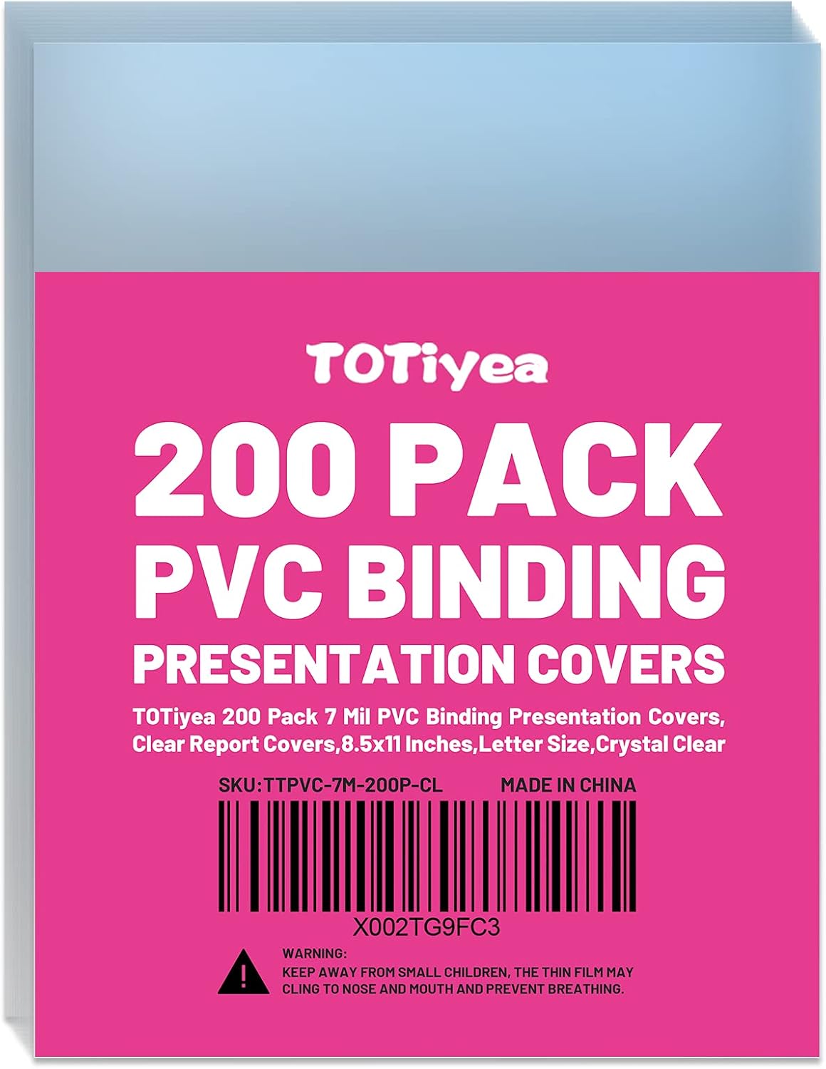 TOTiyea 200 Pack 7 Mil PVC Binding Presentation Covers, Clear Report Covers for Binding,8.5x11 Inches,Letter Size