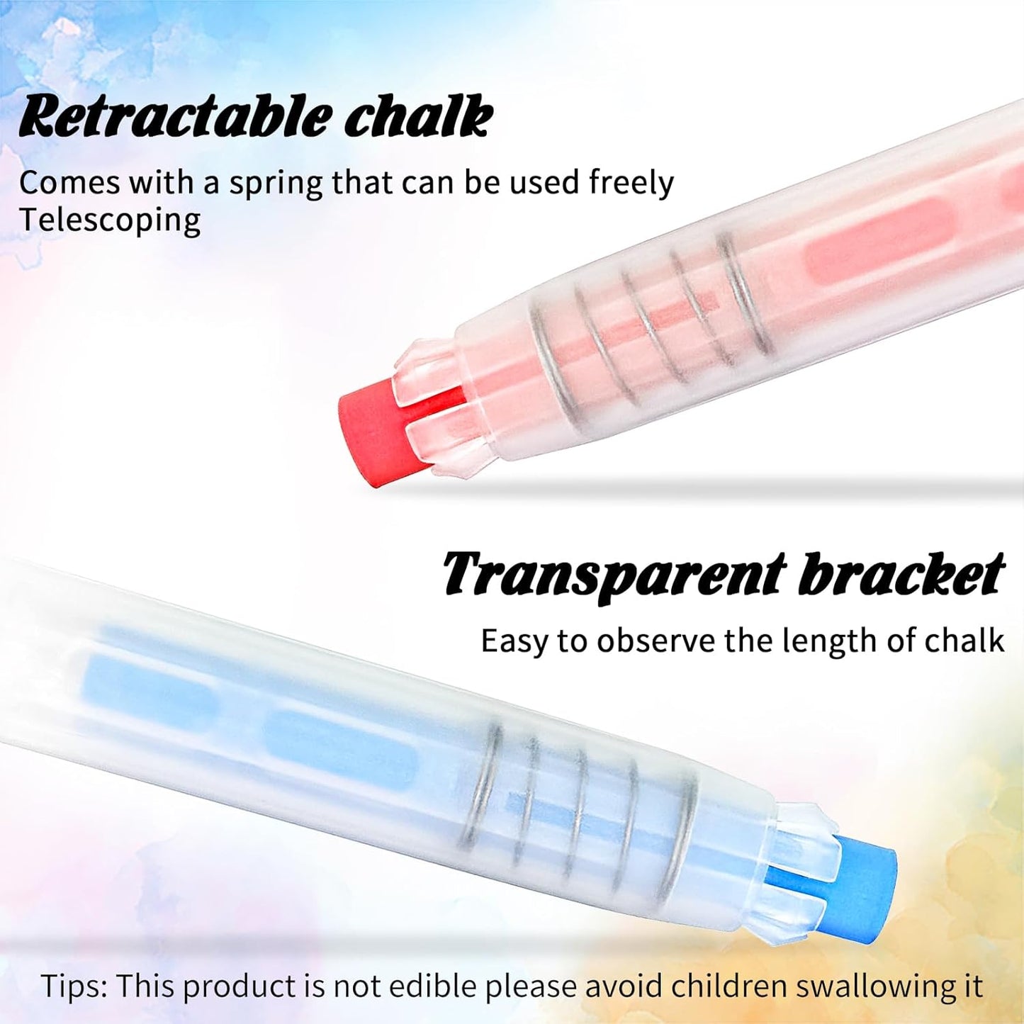 Washable Non-toxic Dustless Powerful Writing Chalk for Kids, Colored Sidewalk Chalk With Holder,Easy to wipe without leaving any marks,Tool for Blackboard, Kids Children Drawing Writing,12PCS