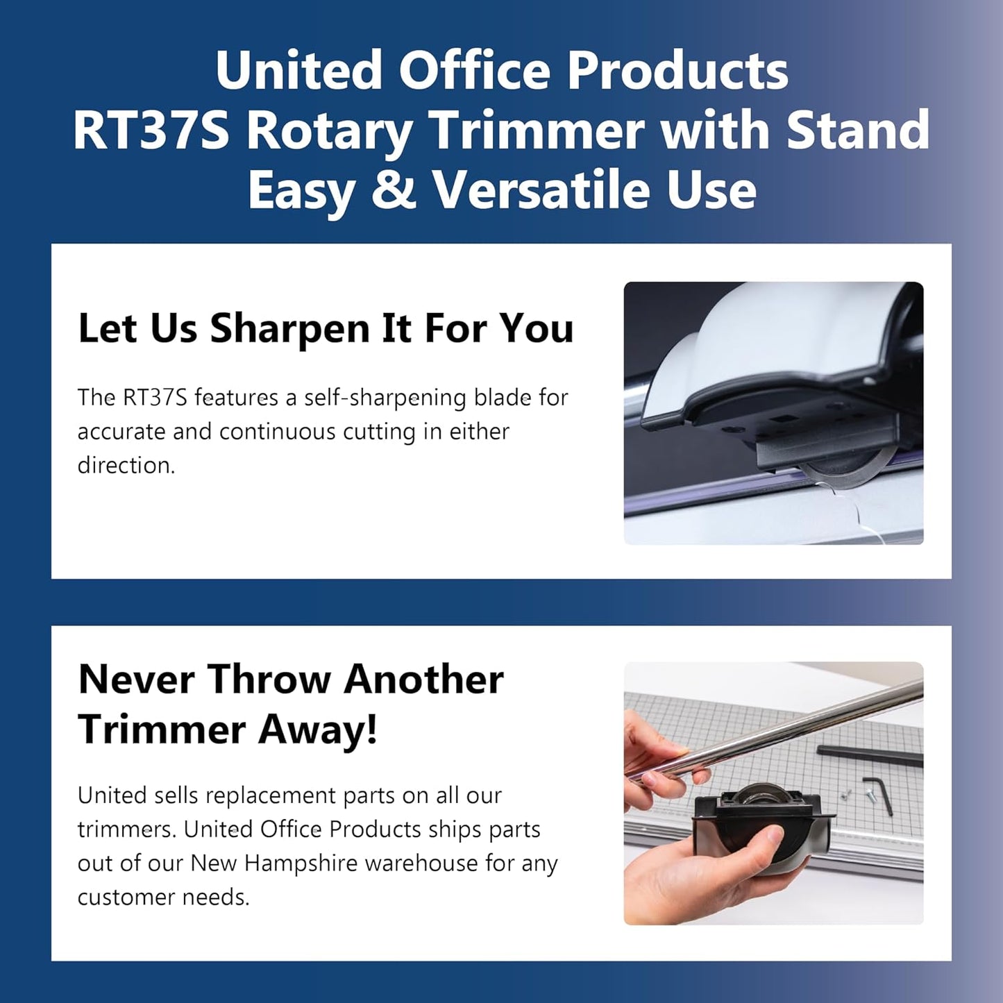 United Office Products RT37S Commercial Rotary Paper Trimmer with Stand and Fabric Catch Tray, Sturdy Metal Base, 38" Cut Length, 10 Sheet Capacity, Paper Cutter for Offices, Schools and Crafts