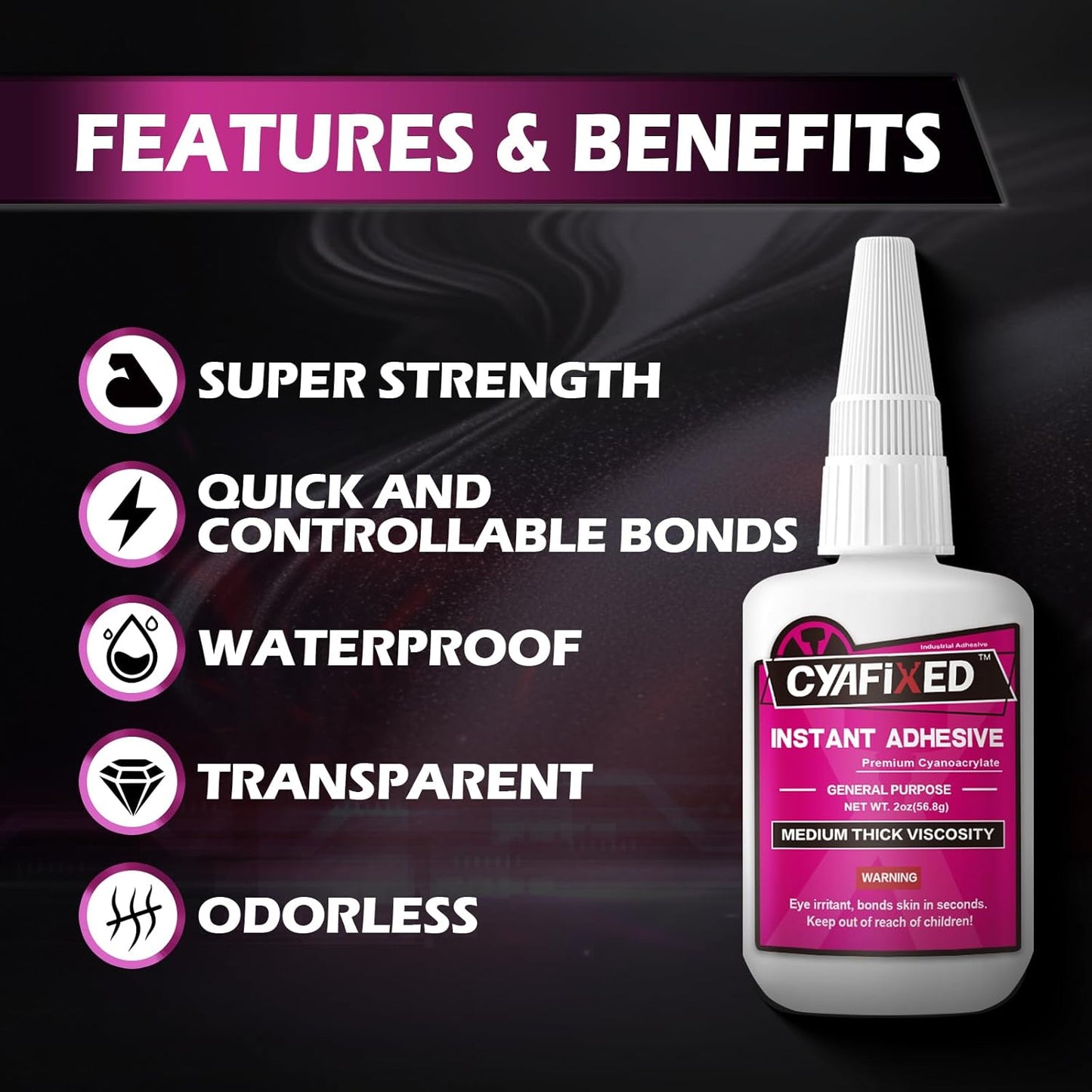 Super Glue Liquid, Instant Clear Cyanoacrylate Medium Thick Viscosity Adhesive, Food Safe CA Glue for Shoe Repair Leather Ceramic Plastic Glass Metal Wood Aquarium Porcelain Rubber Pottery Model Craft