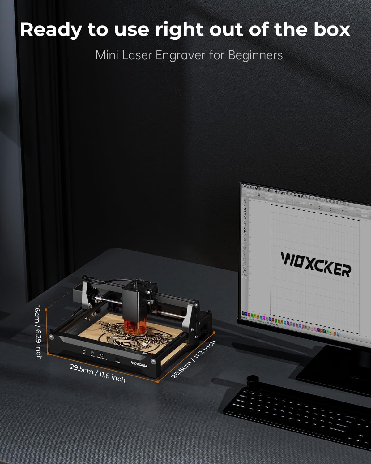 Laser Cutter and Engraver Machine, Woxcker L2 Mini 10W High-Precision No Need Installation for Metal, Wood, Acrylic, Leather, Glass Support Expansion Module (Class 1 Output Wattage: 10000 mW)