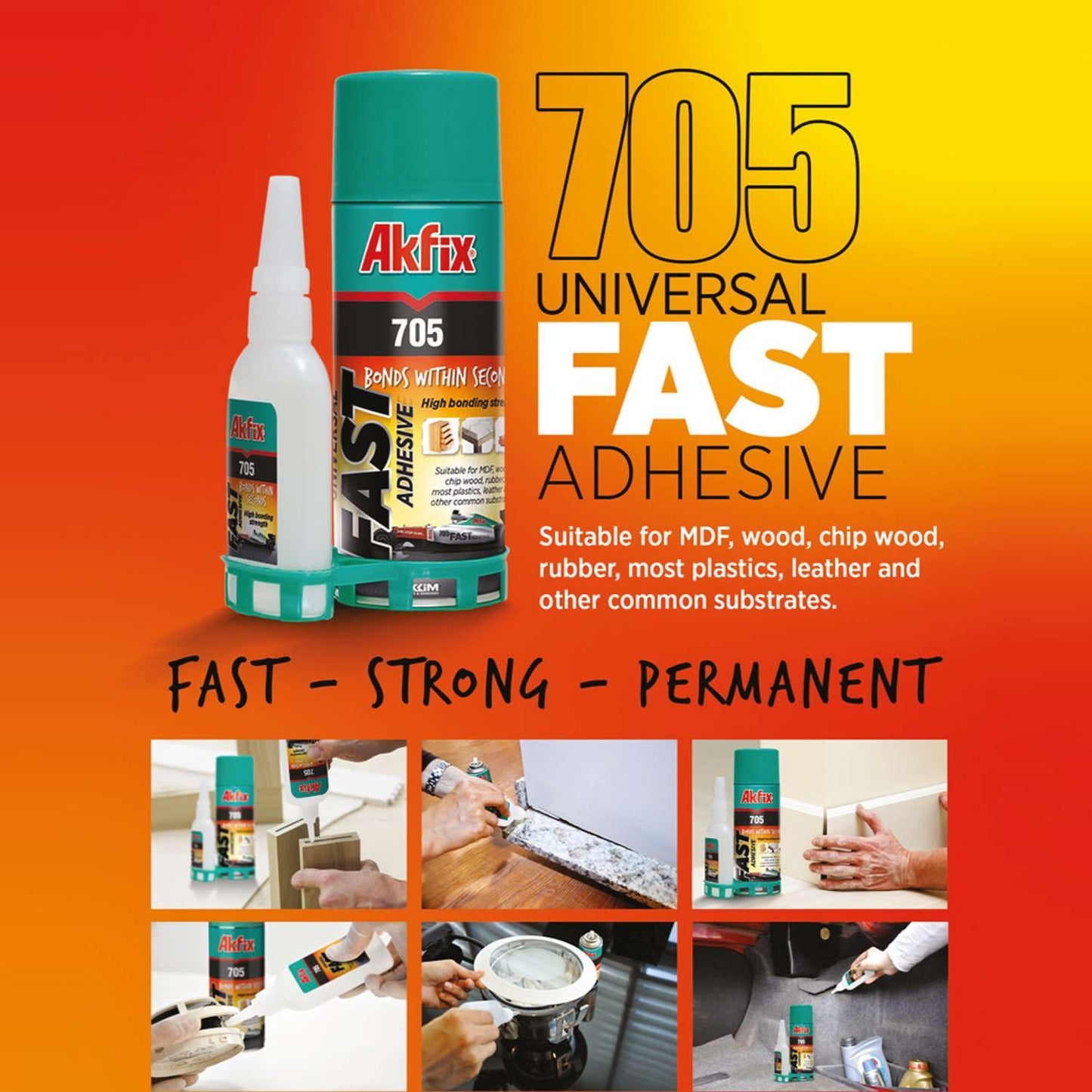 Akfix 2-Pack 400ml 705 Fast Adhesive CA Glue (3.50 oz.) with Activator (13.50 fl oz.) Clear Super Glue Adhesive and Accelerator Spray - 2 Pack