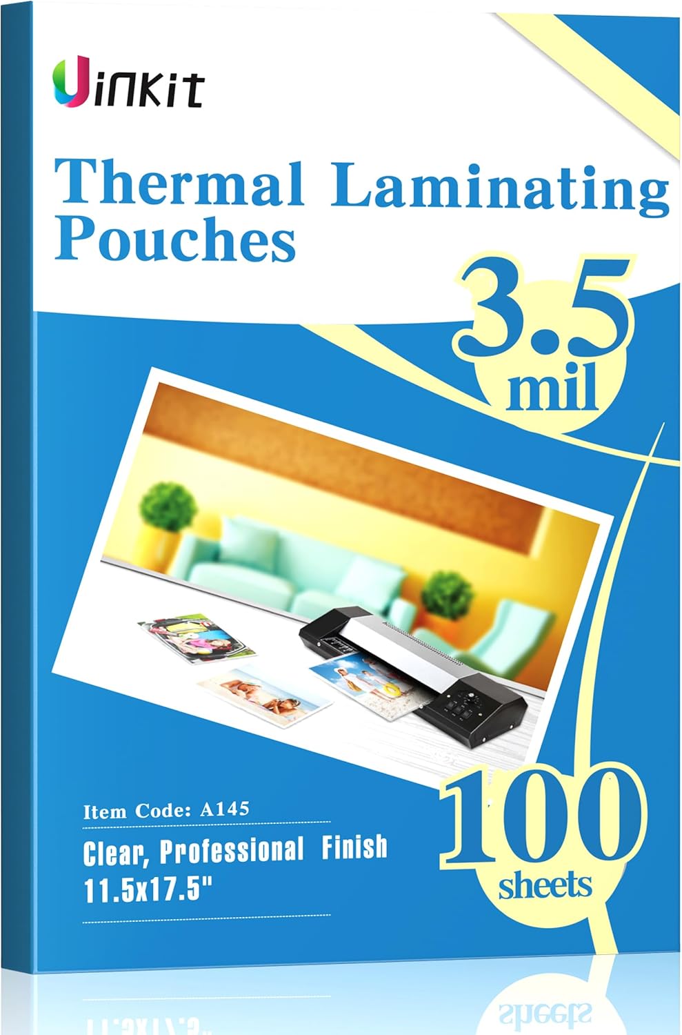 Uinkit 3.5 Mil 100 Pack Clear Thermal Laminating Pouches, 11.5 x 17.5-Inch Lamination Pouches Paper, Fits 11 x 17 Inch Laminator Sheet, Rounded Corner