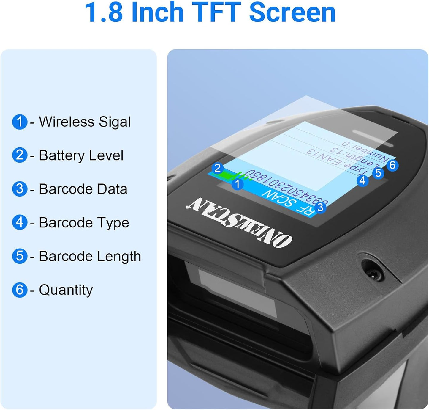Barcode Scanner Wireless, 1D Laser Bar Code Scanners with Stand 2.4G Wireless & USB Wired Connection Plug and Play 2 in 1 Handheld Barcode Reader with Screen