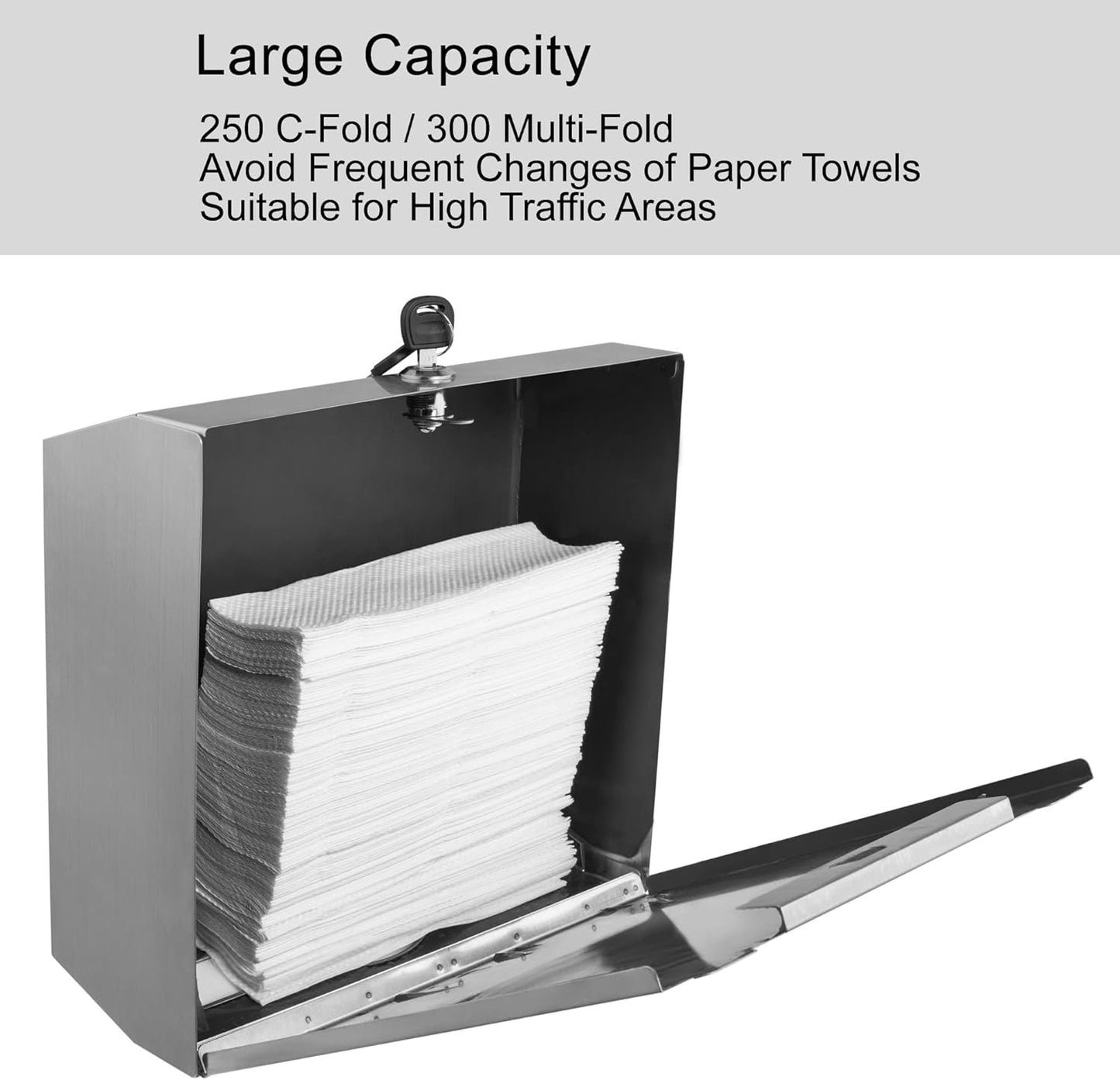 Commercial Paper Towel Dispenser Wall Mount Bathroom, 250 C Fold / 300 Multifold Stainless Steel Paper Towel Holder Hand Towel Dispenser Toilet Paper Dispenser Home (Brushed)