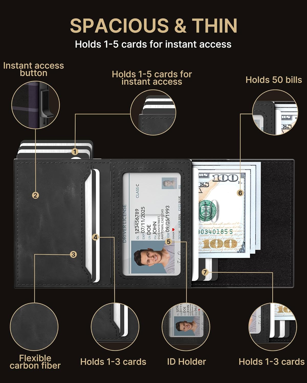 typecase Mens Wallet Card Holder: Pop Up Aluminum Case, Carbon Fiber Leather, Smart, RFID Blocking, Slim, Minimalist, Front Pocket - 9-14 Card Capacity | ID Window | Cash Slot (Plaid)