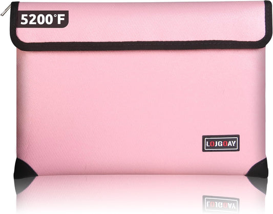 Fireproof Bag with 5200℉ Thermal Insulated, Waterproof Fireproof document bag with Zipper, Fireproof Money Bag for Cash, Fireproof Safe Bags for Home Safe Bank Valuable Documents (Pink, 11"x7.7")