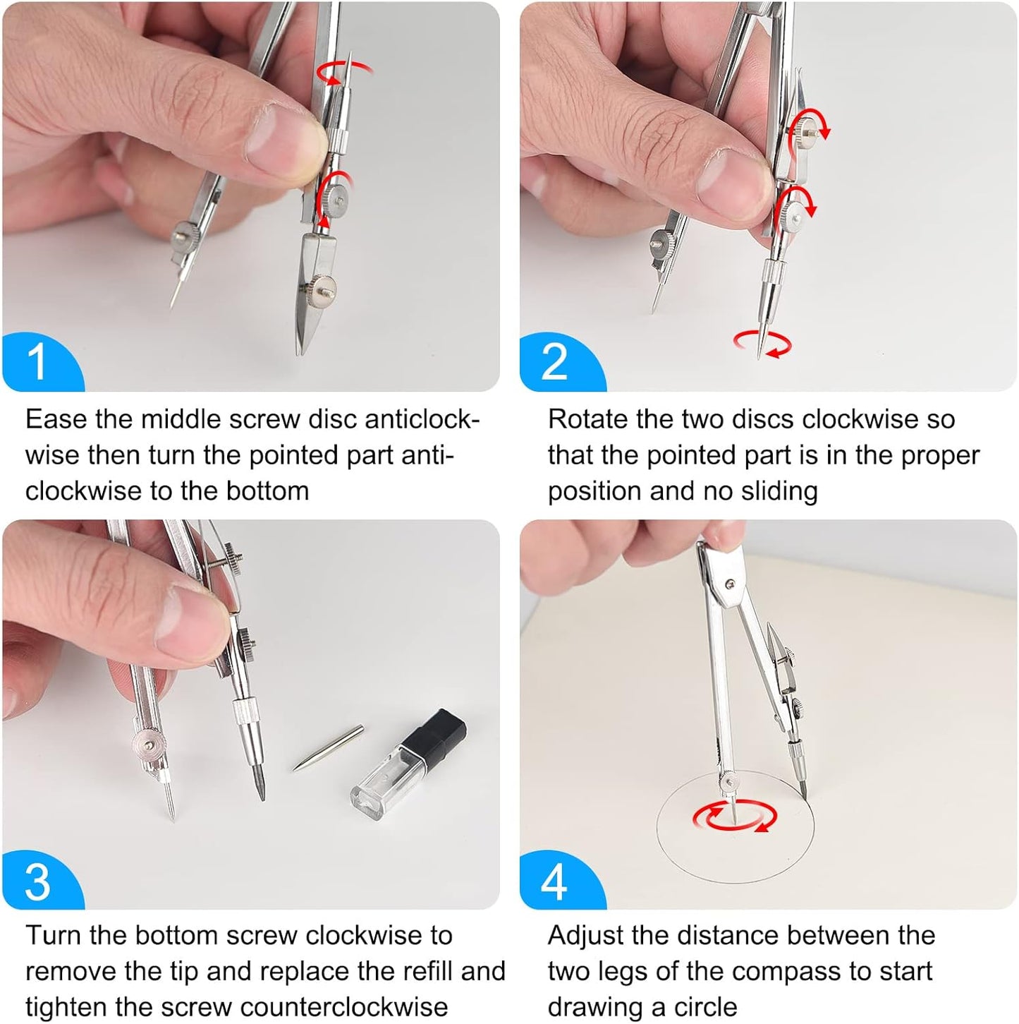 6 Sets Compass and Protractor Sets Student Basics Geometry Math Set Metal Compass and 6 Inch 180 Degree Protractors Geometry Graphing Drawing Tools for Office and School Supplies(Clear)