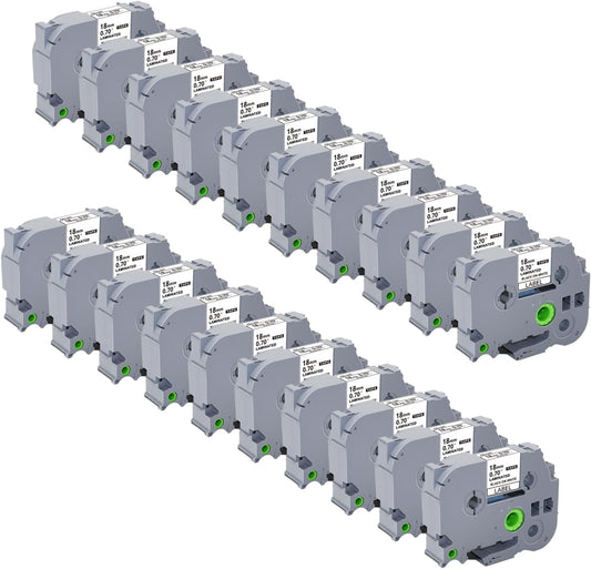 18mm 0.7 Laminated White Tape TZe-241 Compatible with Brother P Touch Label Maker PTD410 PT-D400 D610BT PT-D600 PT-2700 PT-1880, TZe Tz Tape 3/4 Inch, Black on White, 20 Pack