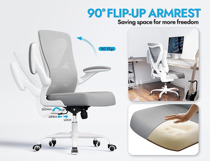 Ergonomic Office Chair - X-Shaped Computer Desk Chairs Comfy, Mesh High-Back Gaming Chair with Adjustable Lumbar Support, Executive Task Chair for Adults, Comfortable for Long Hours (White Grey)