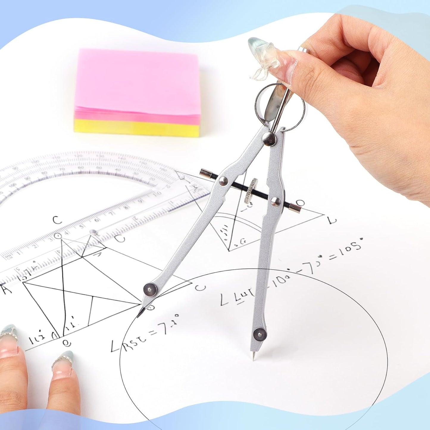 Compass and Protractor Set, Professional Drawing Compass Tool, Metal Compass with Extra Refills, Compass for Geometry and 6 Inch Math Protractors 180 Degree (Yellow)