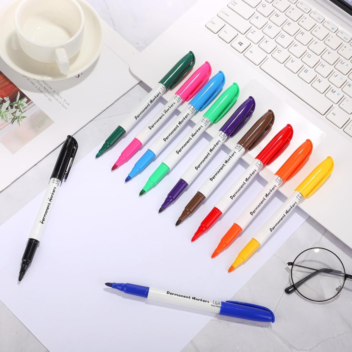 Aodaer 144 Pack Permanent Markers 3mm Fine Point Markers, Waterproof Colored Pens, Quick-drying, Smooth Writing Markers for Home Office School Supplies, Works on Wood, Plastic, Metal