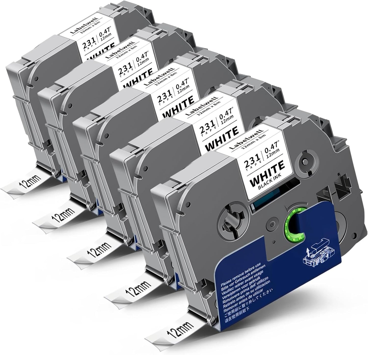 TZe TZ Tape 12mm 0.47 Inch Label Maker Tape Laminated White Compatible for TZe 12mm Tape Refills for P Touch PT-H110 D210 D220 D400 D600 (Black on White, 5-Pack)