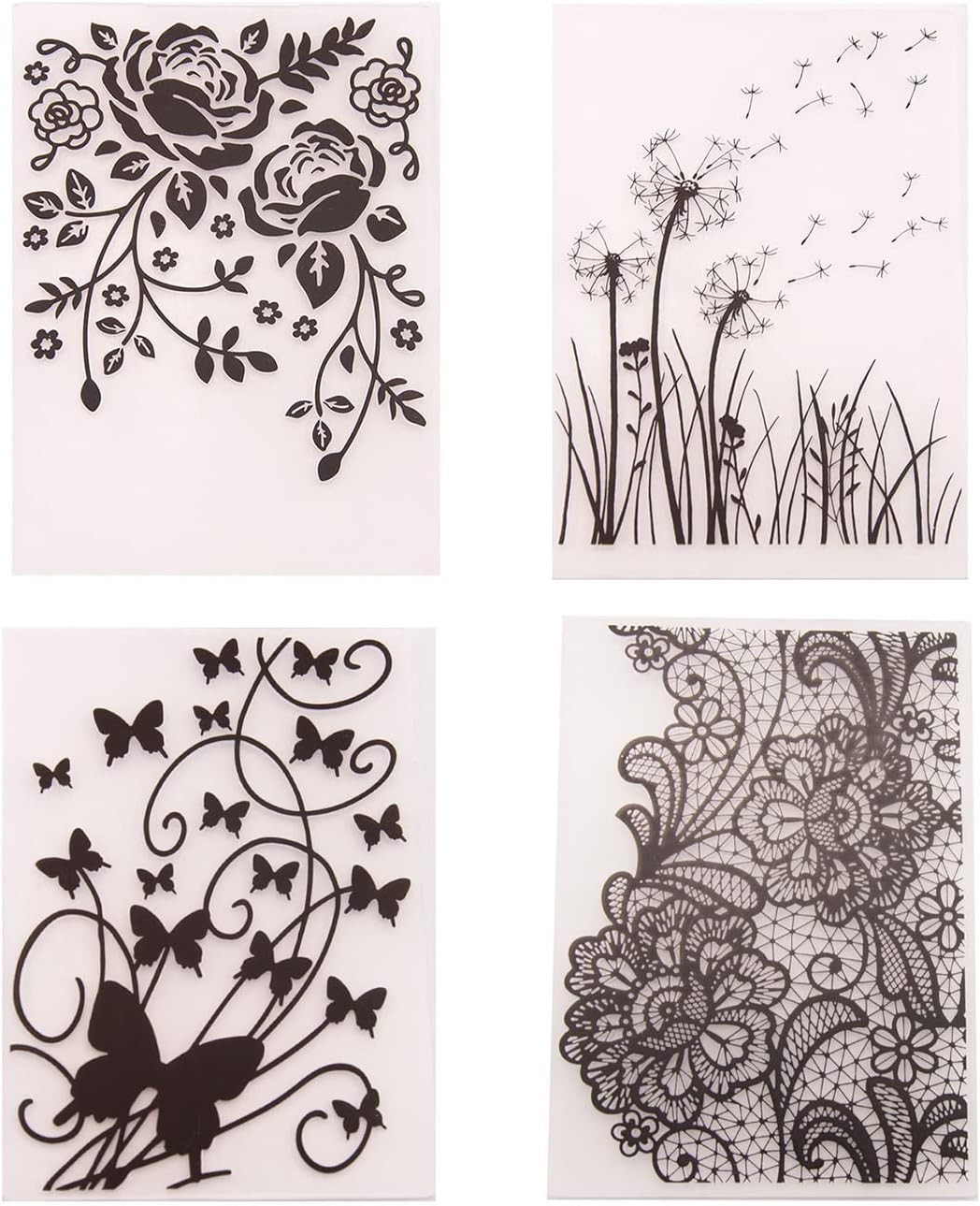 4Pcs Flower Butterfly Plastic Embossing Folder Dandelion DIY Craft Template Molds Stencils Scrapbook Paper Cards Photo Album Making Tool Embossing Folders Handmade Art Craft Supplies Decorating Mold