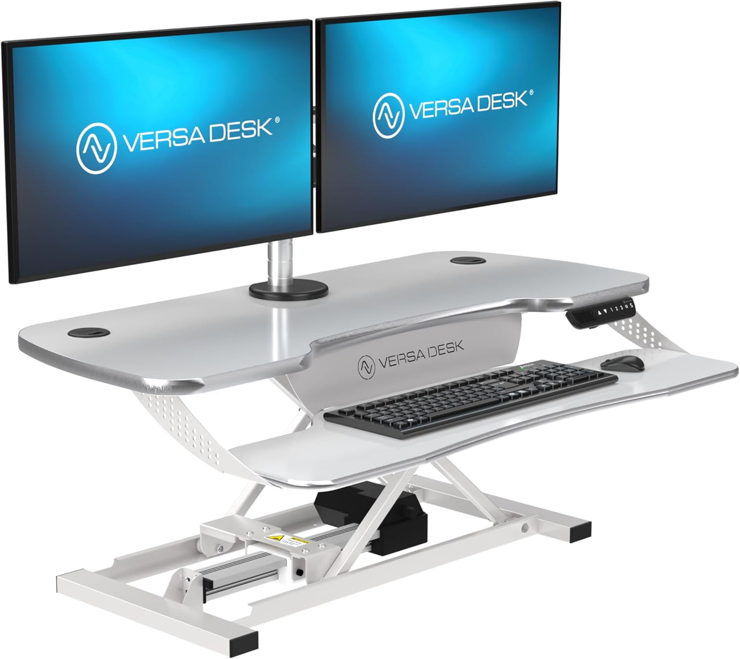 VERSADESK® PowerPro™ Elite 40” x 24" – App Controlled Electric Standing Desk Converter w/USB Charging Port. Raises up to 20”. Fully Assembled – Includes LED Lights. Supports 80 lbs. – White