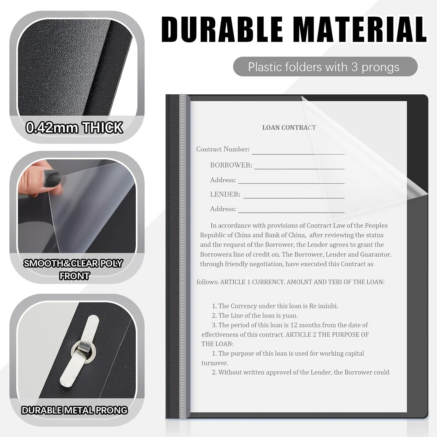 Teling 100 Pcs Plastic Report Covers with 3 Prong Fasteners 11.42 x 9.45 Inch Clear Front Report Covers Bulk Presentation Folders for School Document(Black)