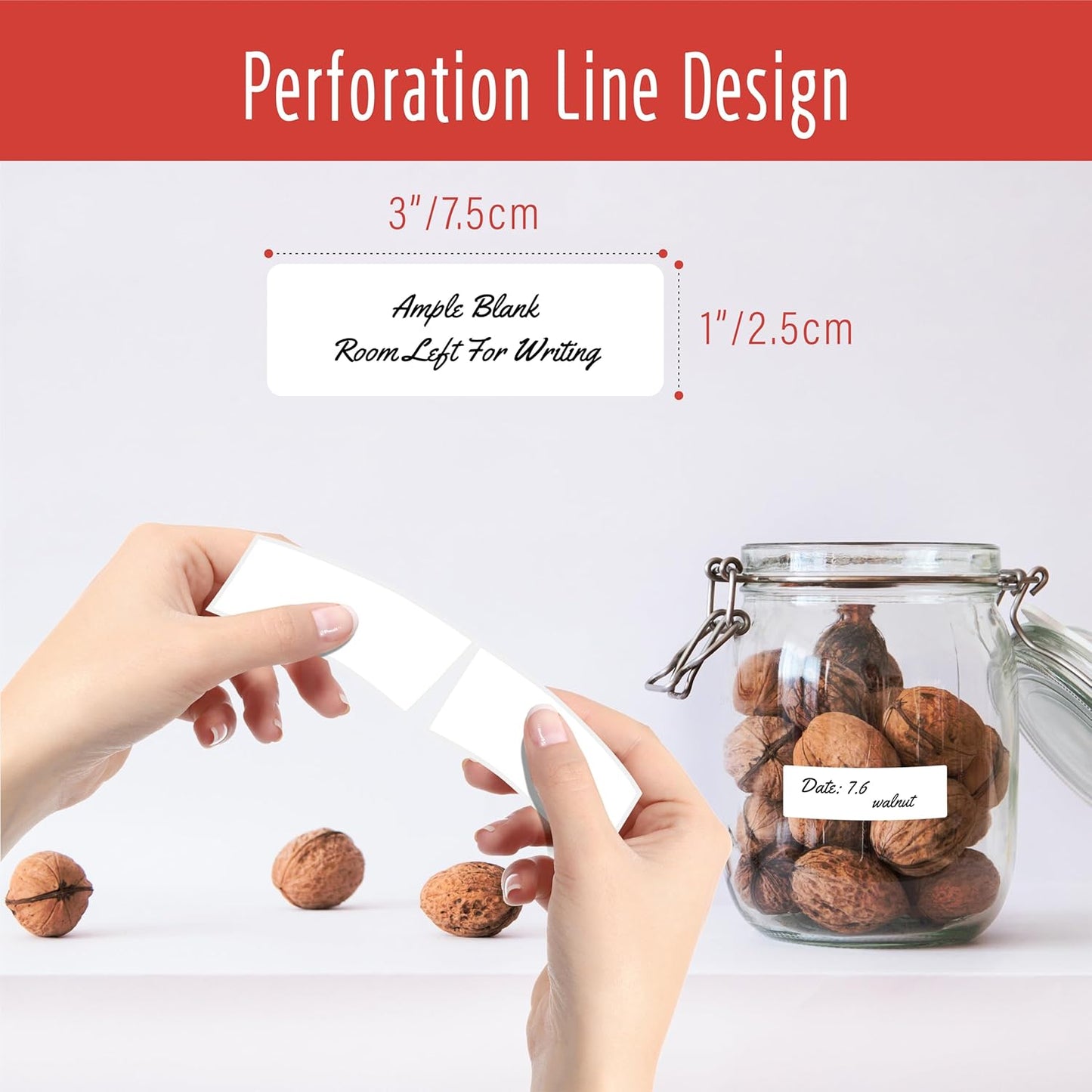 300 Removable Blank Food Labels, Water/Oil/Tear Resistant with Perforation Line for Freezer Food Containers Jars Pantry Organization (Each Measures 1” x 3”)