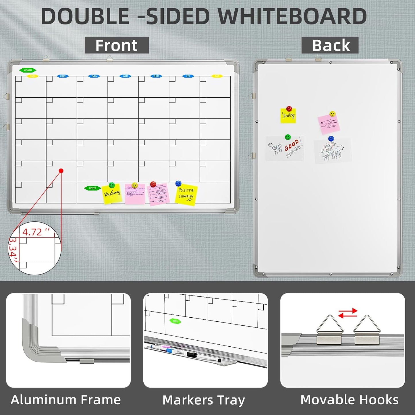 Polegas 24" X 36" Magnetic Dry Erase Board Whiteboard with Lines, Wall Hanging Monthly Calendar to Do List Schedule Board