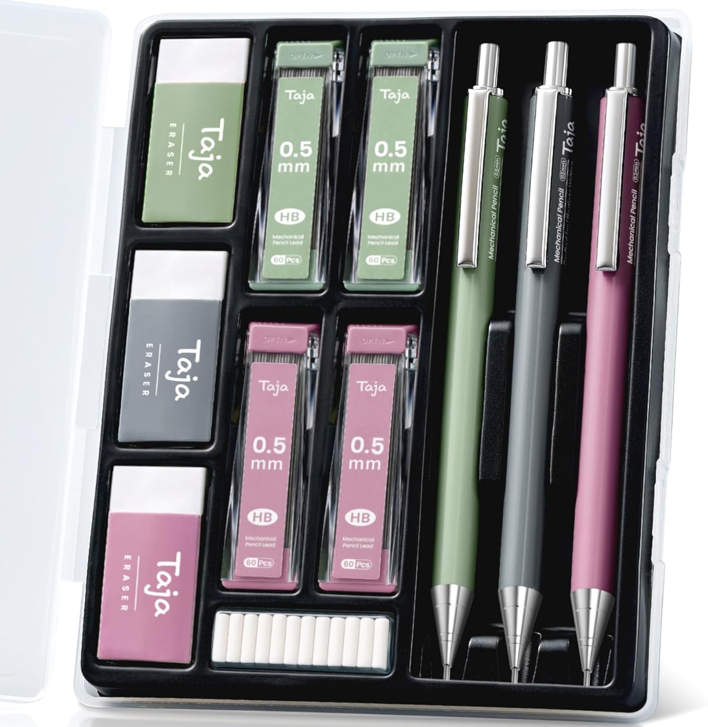 Aesthetic 0.5mm Mechanical Pencil Set with Case – 3 Vintage Mechanical Pencils, 4 Tubes HB #2 Lead Refills, 3 Erasers & 12 Eraser Refills, Cute Pencil Kit for Back to School Stationery Supplies