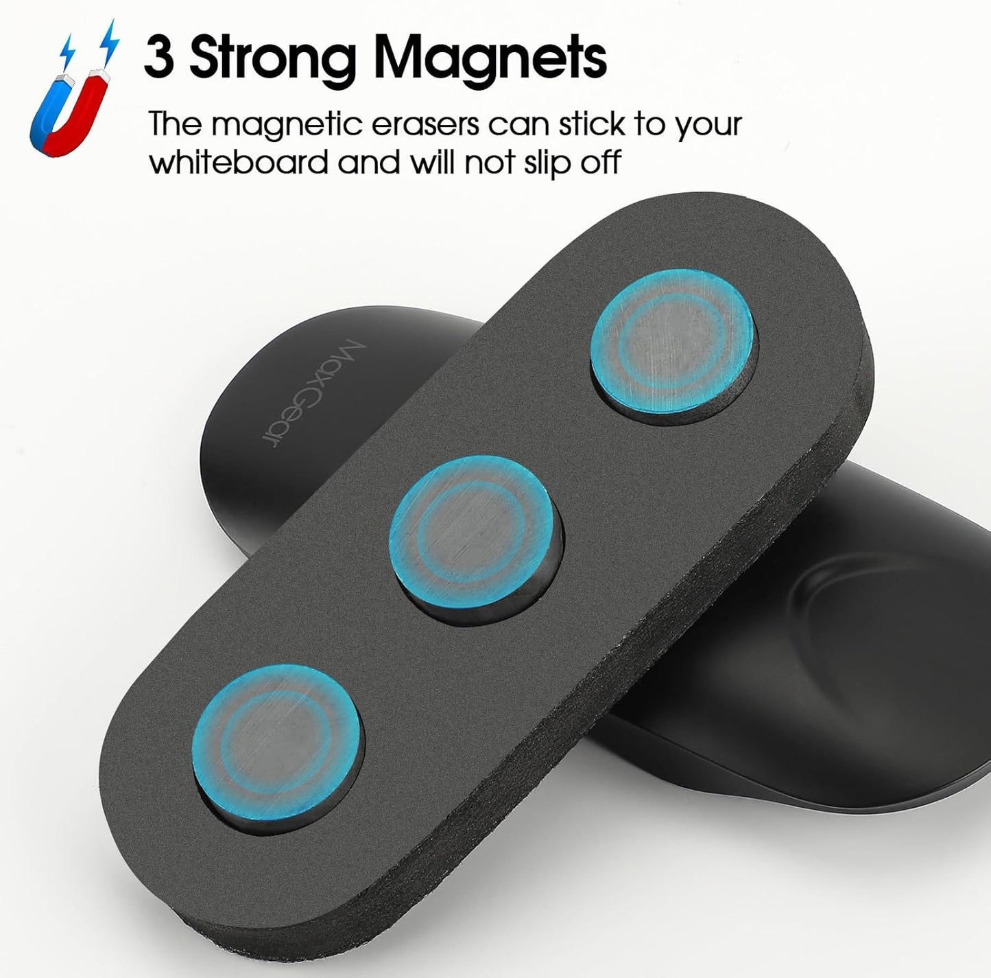 MaxGear Dry Erase Eraser, Magnetic Whiteboard Eraser for Glass Board, Dry Erase Board, Dry Erase Board, Chalkboard Wiper with Built-in Magnet, Teacher Supplies for School, Office, Home, Black, 2 Pack