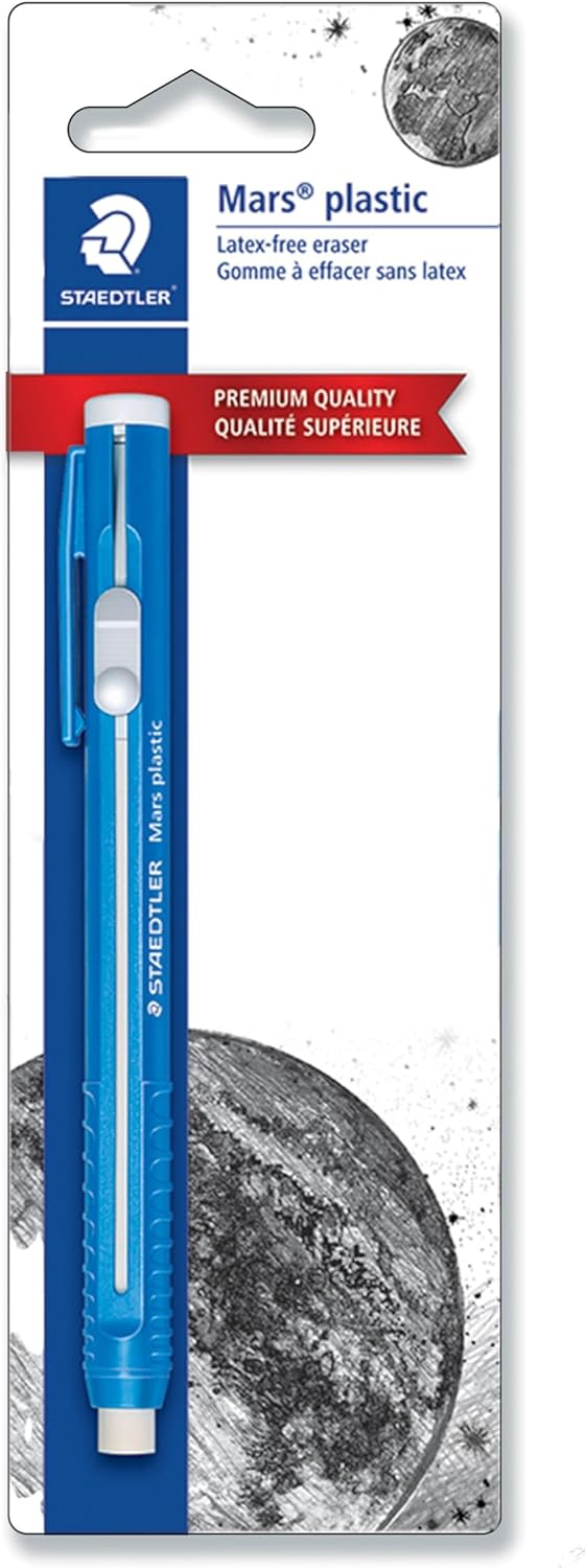 STAEDTLER Mars Plastic Eraser Pen with Refillable Holder, German-Made Eraser for Pencils, Smudge-Free & Tear-Free Precision, Retractable Design with Clip, Blue