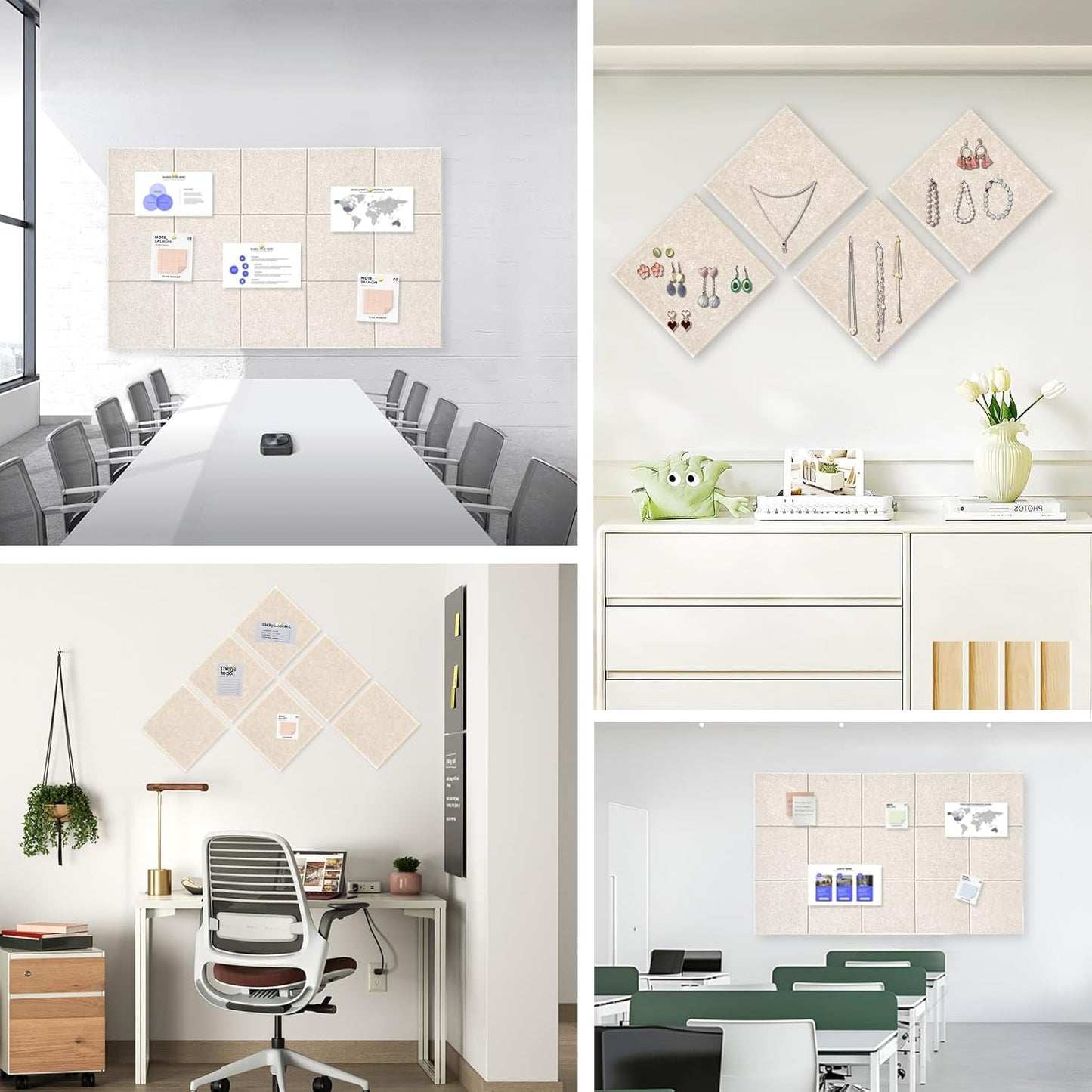 Large Cork Board for Office Wall Decor,36"x24"-6 Pack Felt Wall Tiles with Safe Removable Adhesive Tabs, 1/2" Thick, Felt Bulletin Board Pin Board Cork Boards for Walls - Oatmeal