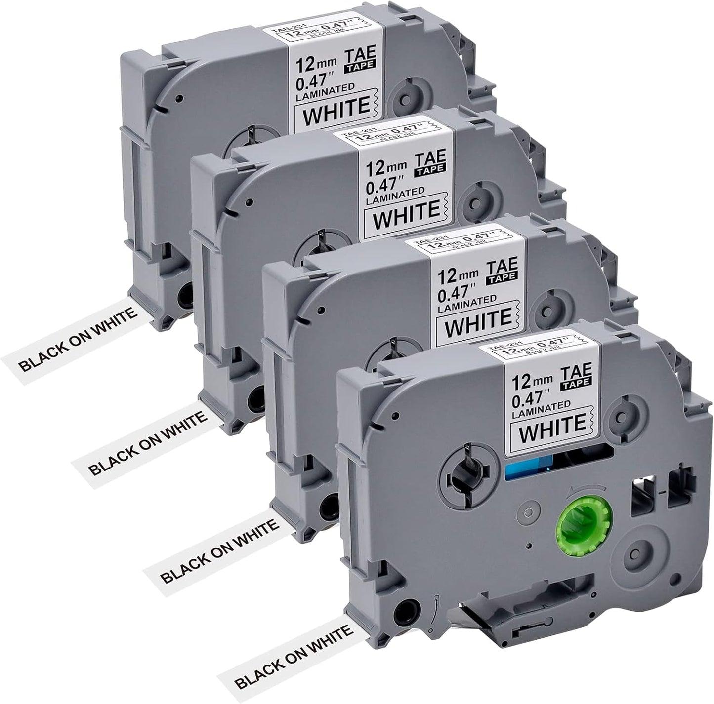 GREENARK Compatible TZe-231 label tape TZe231 TZ TZE 231 Replacement for Brother Black on White Replacement for Brother P-Touch P Touch Label Maker PT-J100 PT-J100W PT-120 PT160 etc (12mm x 8m),4-Pack