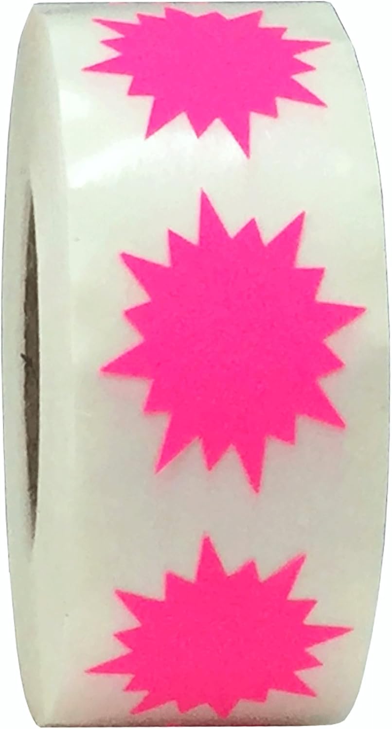 Fluorescent Pink Color Coding Burst Labels for Organizing Inventory 1 Inch Round Circle Dots 500 Total Adhesive Stickers On A Roll
