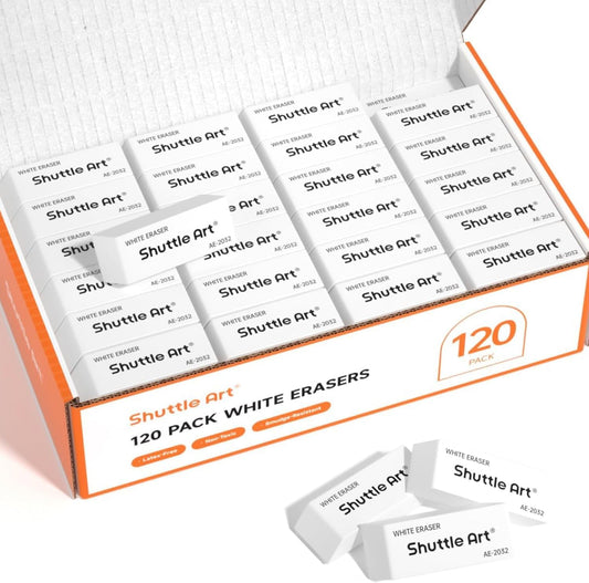 Shuttle Art White Erasers, 120 Pack Erasers Bulk, Smudge Resistant Eraser for Pencils, School Supplies for Kids, Students, Teachers, Office