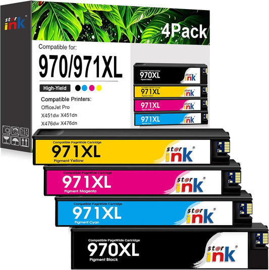 970XL 971XL Ink Cartridges High Yield Replacement for HP 970XL 971XL 970 971 Compatible with Officejet Pro X476dw X576dw X451dw X551dw X451dn X476dn Printer,4 Pack (Black, Cyan, Magenta, Yellow)
