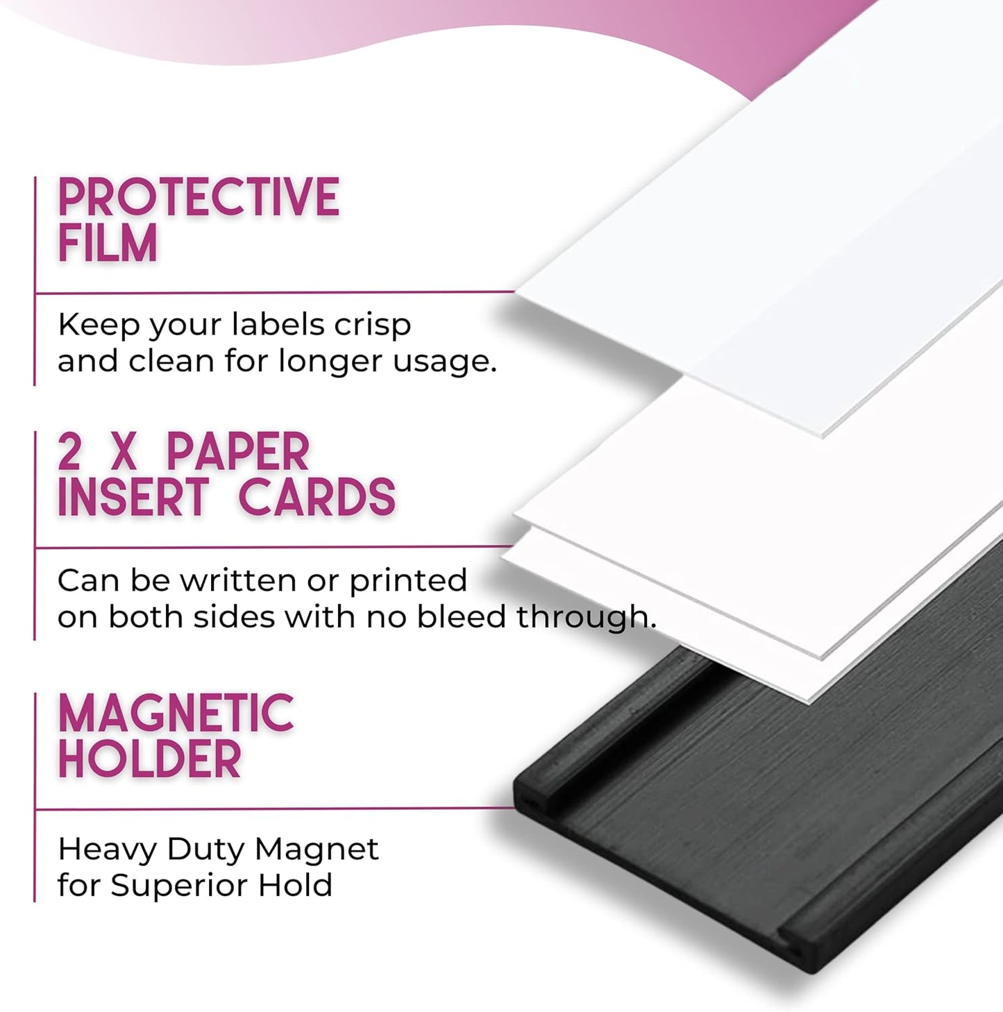 Availey 60 Pack Magnetic 'C' Channel Label Holders for Metal Racks and Shelves with Protective Films and Replacement Strips 4" x 0.75"