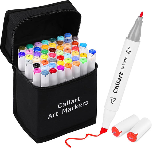 Caliart 52 Colors Fine & Chisel Alcohol Markers for Adult Coloring Book, Dual Tip Artist Sketch Art Markers, Aesthetic Cute Preppy Stuff School Supplies, Pens for Lettering Drawing Cards Planner